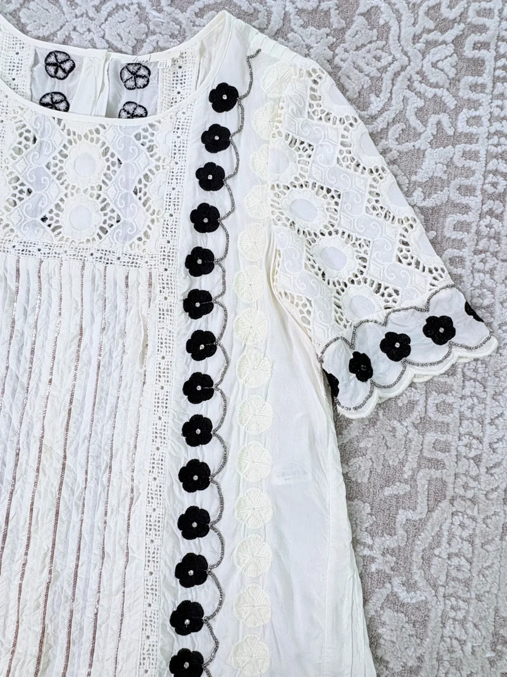 Anthropologie | Floreat Veille Embellished Lace Top